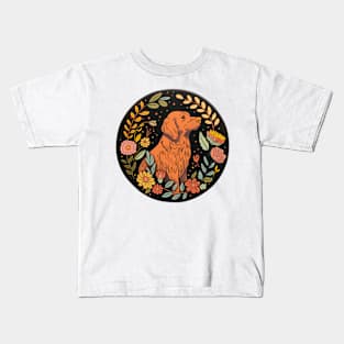 Floral Brown Dog Design Kids T-Shirt